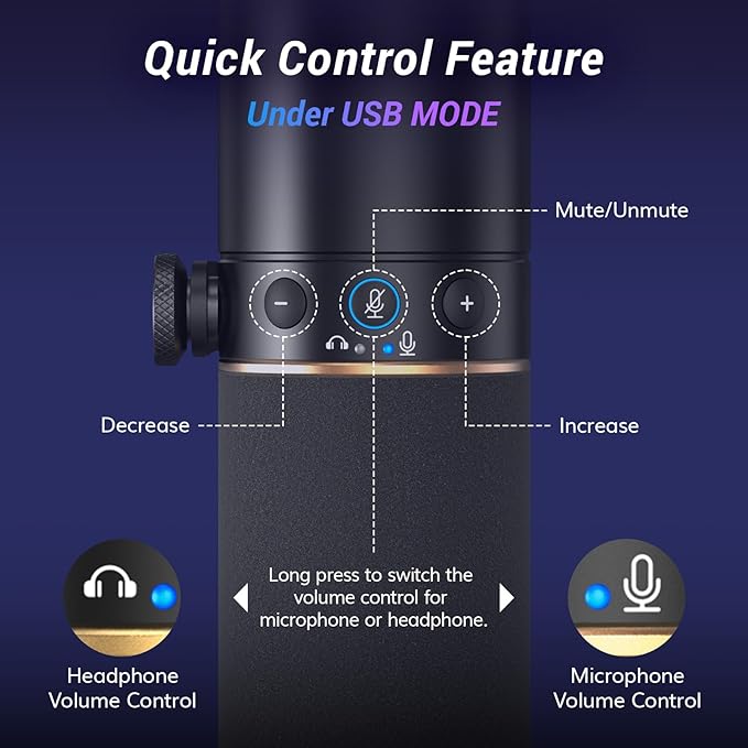 TONOR Dynamic Podcast Microphone, XLR/USB Mic for Recording, Streaming, XLR Cardioid Studio Mic with Quick Mute, Volume Control, 200 cm/78inch Cable, with RGB and Desktop Stand, Black, TD520S