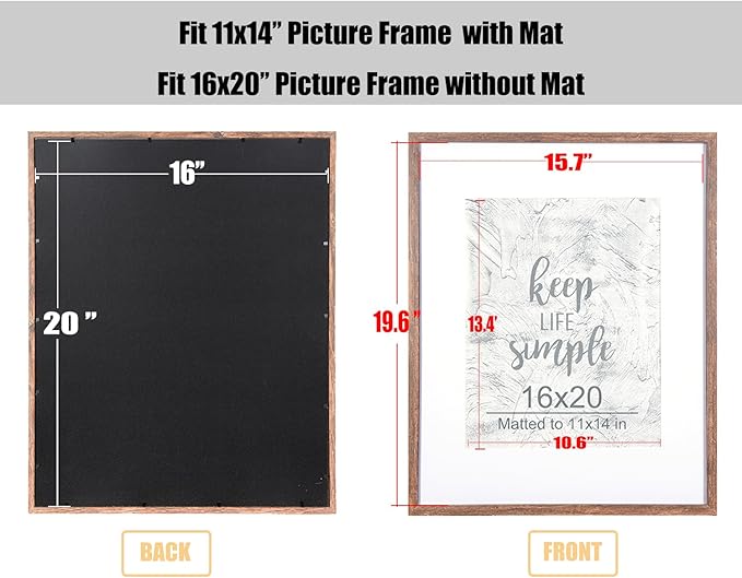 kennethan 16x20 Picture Frame Rottern Brown Set of 2, Wooden Poster Frame for Wall Mounting Display for Home, Office,Gallery,Holiday with Photos, Posters, Puzzles