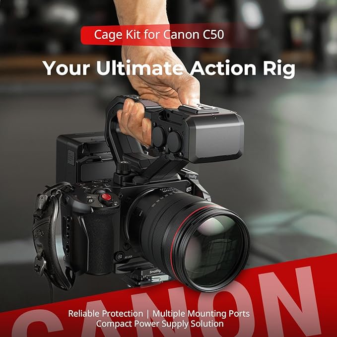 SmallRig Handheld Power Cage Kit for Canon C50 with XLR Handle Extension, V-Mount Battery Plate, Quick Release Plate for Arca, Cable Clamp for HDMI, Hand Strap - 5658