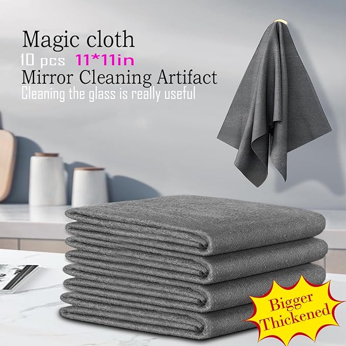 10 Pcs 11×11 Inches New Real Magic Cloth Thickened Magic Cleaning Cloth Microfiber Magic Cleaning Cloth for Mirror, Glass, Window,Cars