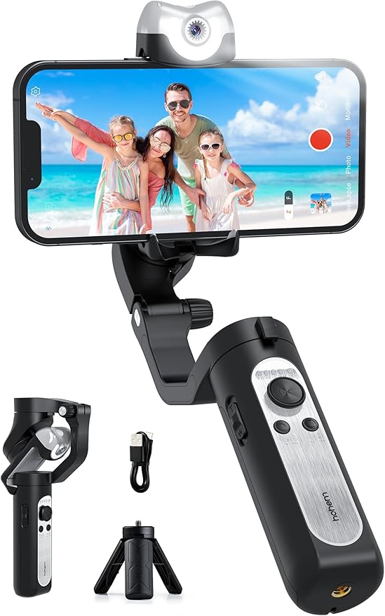 hohem iSteady V2S Gimbal Stabilizer for Smartphone, 3-Axis Gimbal for iPhone, AI Tracking, Portable and Foldable Phone Stabilizer with Fill Light for Video Recording, Vlogging, YouTube, TikTok