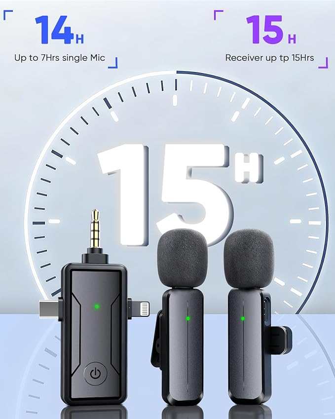 Wireless Mini Lavalier Microphone for iPhone - 3 in 1 Bluetooth Microphone with Noise Reduction, Plug & Play Lapel Mic for iPad Android, 360°Clip Mic for Video Recording Vlog YouTube TikTok Podcast