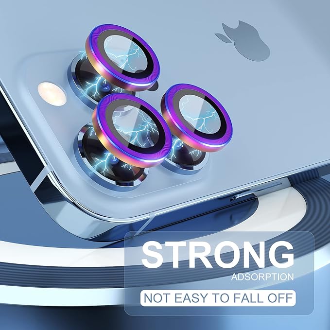 Choiche Compatible for iPhone 13 Pro/iPhone 13 Pro Max Camera Lens Protector, 9H Tempered Glass Camera Cover Screen Protector Metal Ring Decoration Accessories (Colorful)