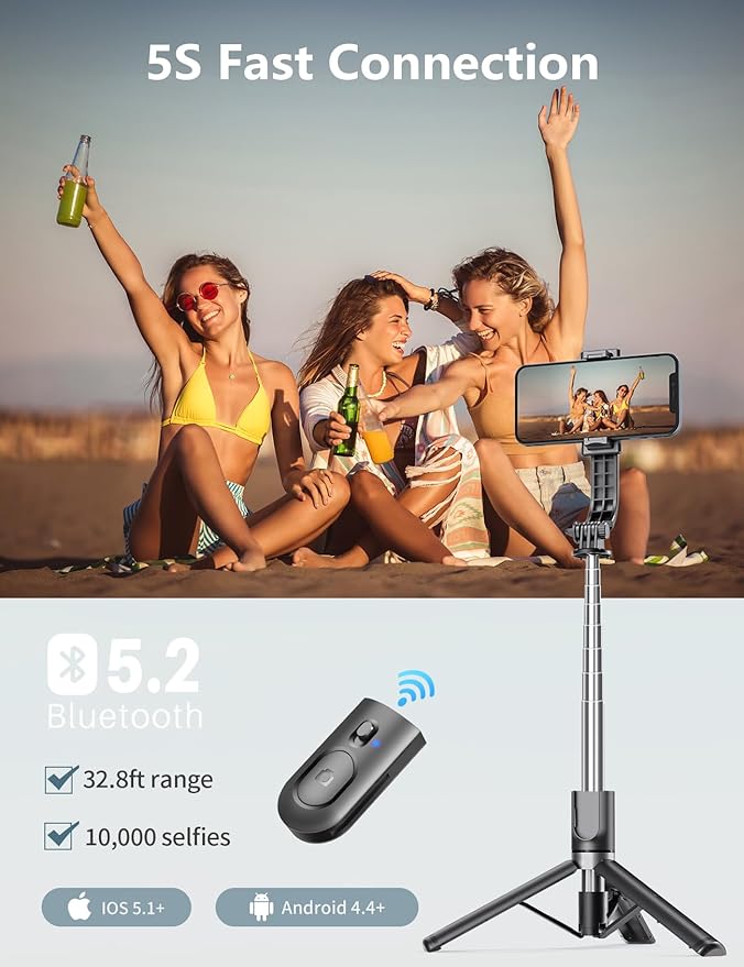 Selfie Stick Tripod with Light, 45'' Selfie Stick with Wireless Remote, Portable Phone Tripod Compatible with iPhone 16/15 Pro Max/15/14 Pro/14/13, Samsung S22/ S23 Ultra/Android Smartphone