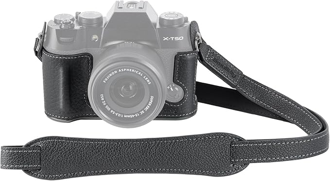 SMALLRIG X-T50 Half Leather Case Kit with Shoulder Strap, Retro Style Leather Camera Half Case with Aluminum Alloy Frame for FUJIFILM X-T50 (Black) - 4709