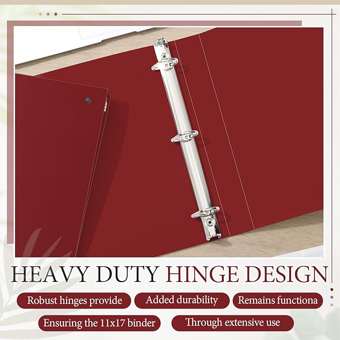 Humyoun 4 Pcs 11 x 17 Inch 3 Ring Binders 3 Inch Rings Heavy Duty View D Ring Binders Economy Holds 11" x 17" Paper for Artwork Blueprints, Office, Home, Work Places (Red)