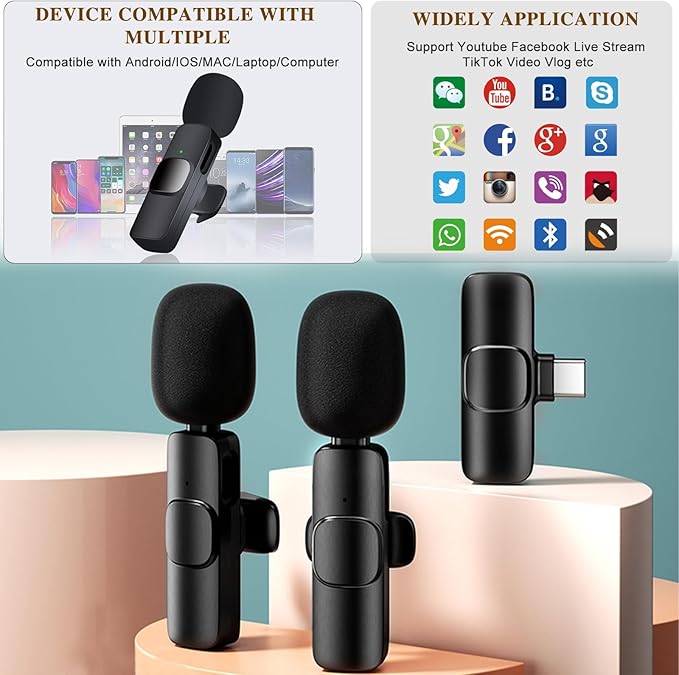 Wireless Microphone for iPhone 15 16，iPad, Android, Lavalier Microphone for Video Recording, Noise Reduction, Clip on Mini Mic for Tiktok, YouTube, Vlog, Podcast, ASMR