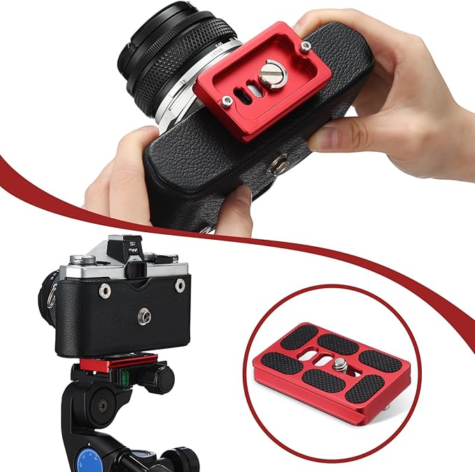Frienda 2 Pieces Metal Quick Release Plate with 1/4''-20 Camera Screw Tripod Mount Plate Fits Standard for DSLR Camera Tripod Ball Head(Pu60,Red)