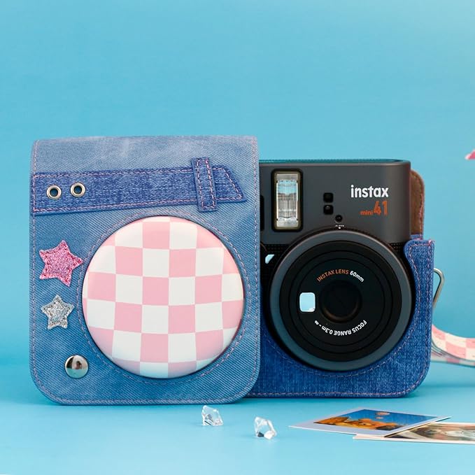 Frankmate Protective Case Compatible with Fujifilm Instax Mini 41 Camera, Sweetheart Denim Camera Bag with Pocket and Adjustable Shoulder Strap