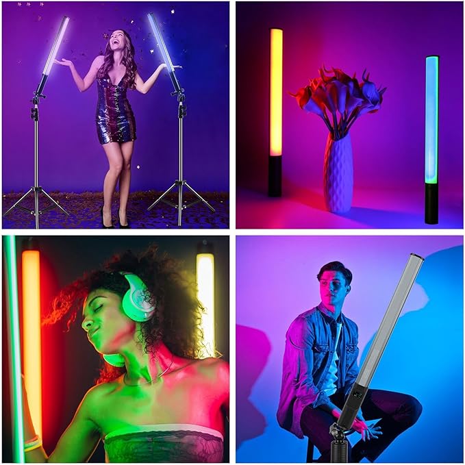 PULUZ RGB LED Video Light Stick, Photography Lighting Wand with 132 LEDs Lights, Dimmable 2500K~9000K CRI95+ Full Color LED Light with 2600mAh Battery, 20 Light Scenes