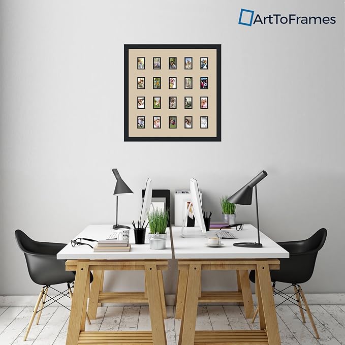 ArtToFrames Collage Photo Frame Double Mat with 20-2x3 Openings and Satin Black Frame