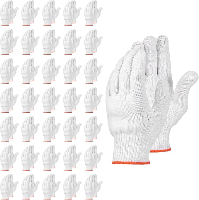 COMNICO 36 Pairs White Cotton Gloves, Polyester Knitted Safety Gloves Soft Breathable Hand Working Glove Liners for Men Women Gardening Warehouse Cooking Work