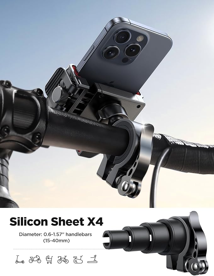 JOYROOM Motorcycle Bike Phone Holder Mount - [Not Block Camera] Bicycle Phone Holder Handlebar Cell Phone Clamp - [Silicone Wrapped] Scooter Phone Holder for iPhone 4.7''-7'' Smartphones, Orange