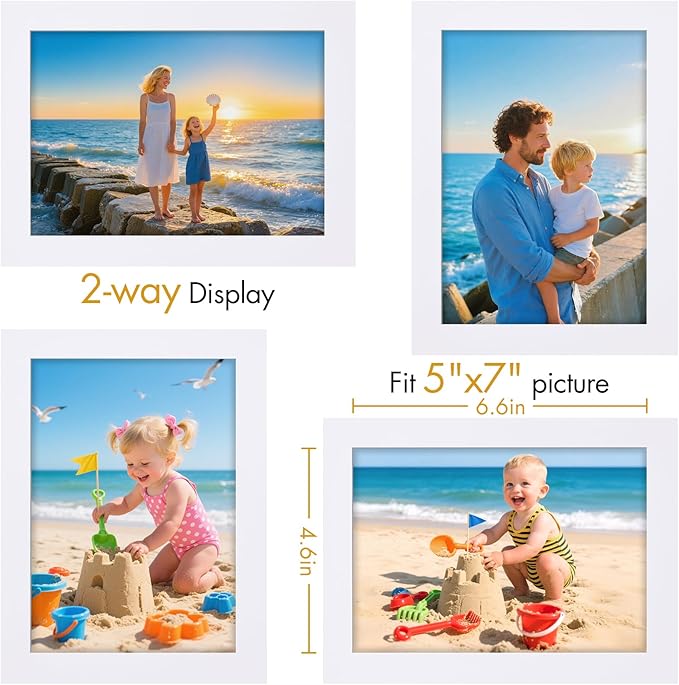 Vittanly 5x7 Picture Frame, Made of Solid Wood and Shatterproof Plexiglass, Wooden Photo Frame for Wall Mounting or Tabletop Display, Picture Frame for Home Decor with Stand, White, 1 Pack