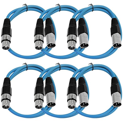 SEISMIC AUDIO - SAXLX-3 - 6 Pack of 3' Blue XLR Male to XLR Female Patch Cables - Balanced - 3 Foot Patch Cords