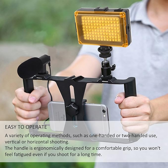 Smartphone Video Rig, Phone Video Stabilizer Camera Case Mount Holder for Filmmaking and Vlogging, with Cold Shoe Mount for Smartphone, for Streaming Equipment(Blue)