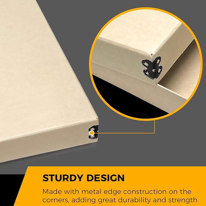 Golden State Art, Archival Storage Box, Acid-Free Drop Front Museum Box with Metal Edge for Storing Artwork Photos Documents Prints Arts And Crafts (Tan-11.75x14.75x1.5 Inches)