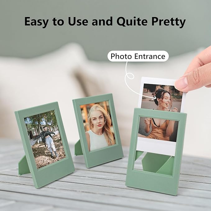 HIYQIN 8 Pack 2x3 Mini Photo Frames for for Fuji Instax Mini 3 inch Picture/Polaroid 3-Inch Films - for Desktop Display Small Wallet Size Picture frame with Clear Protective Covers - Green