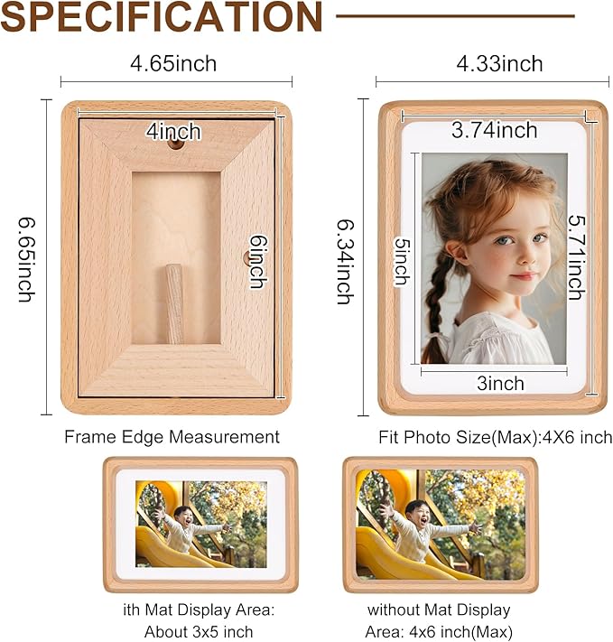 Kattepote Wooden Small Photo Frame 4x6 inch, Small Picture Frames Display 3x5 Inch with Mat or 6x4 without Mat, with High Clear Acrylic, for Landscape or Portrait Orientation, Wall-Mount & Tabletop
