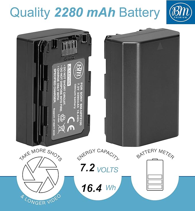 BM Premium 4 NP-FZ100 Batteries for Sony Alpha 1, ZV-E1, ZV-E10 II, FX3, FX30, a7C, a7C R, a7C II, a7S III, a6600, a6700, A7RIII, A7R3, a7 III, a7R IV, a7R V, a7 IV, a9, a9 II, a9 III, A9R, A9S Camera
