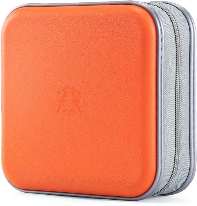 alavisxf xx 48 Capacity Hard Plastic DVD Case Portable Zipper CD Case Holder Large Storage Disc Wallet Bag for Car Home Travel (Orange)