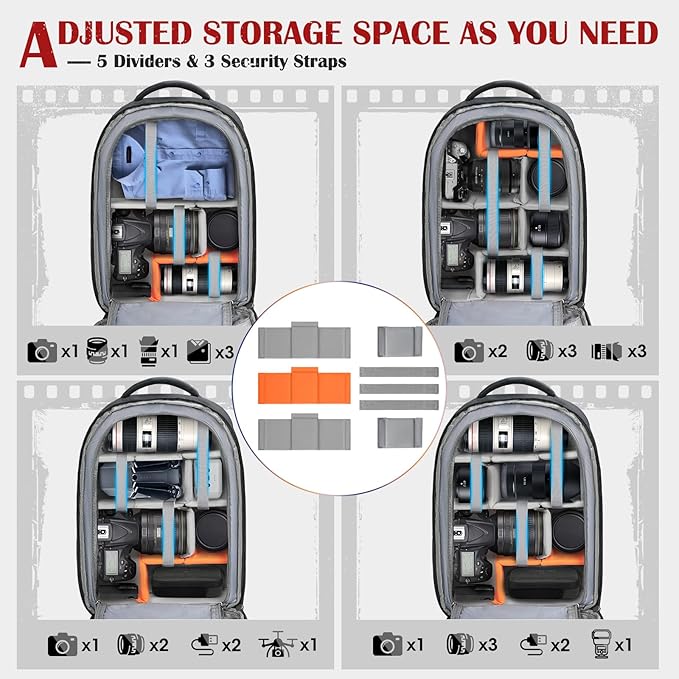 SDYSM Camera Backpack, Hardshell DSLR/SLR Camera Bag with Lens Pouch & 15.6" Laptop Compartment Waterproof Camera Case with Rain Cover Photography Backpack Compatible for Canon/Nikon/Sony/Drone,Gray