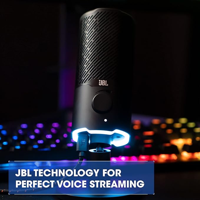 JBL Quantum Stream: Dual pattern premium USB Microphone for Streaming, Recording and Gaming, Voice monitoring with easy volume control, (Black) (Renewed)