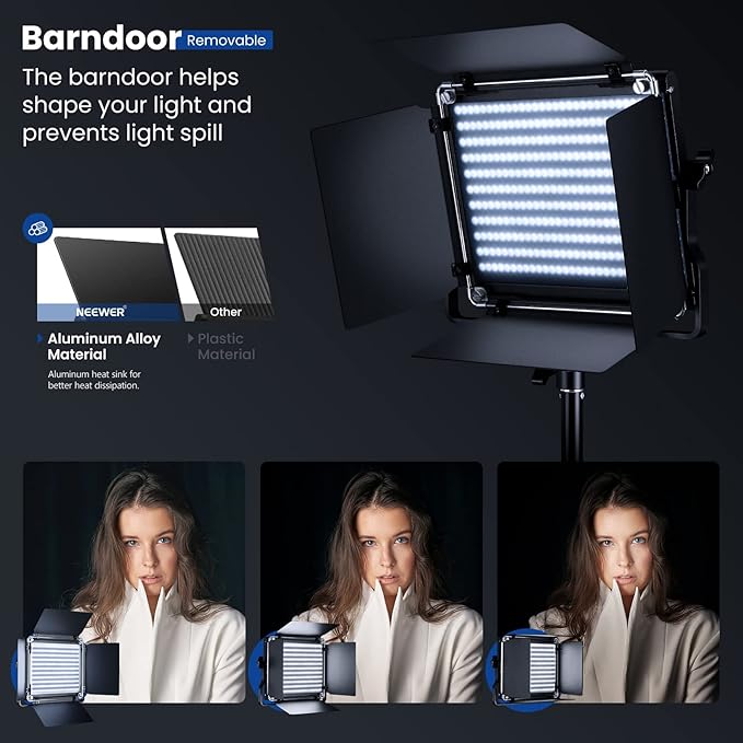 NEEWER 2 Pack Bi Color 660 LED Video Light and Stand Kit: (2) 3200-5600K CRI 96+ Dimmable Light with U Bracket and Barndoor, (2) 75 inches Light Stand for Studio Photography, Video Recording (Black)