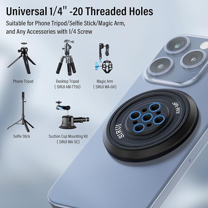 Sirui Magnetic Phone Tripod Mount Adapter with 3 Adhesive Rings Compatible with MagSafe for iPhone 15, 14, 13, and 12 Series, Magnetic Phone Holder for Tripod, Selfie Stick, Magic Arm, AM-MF