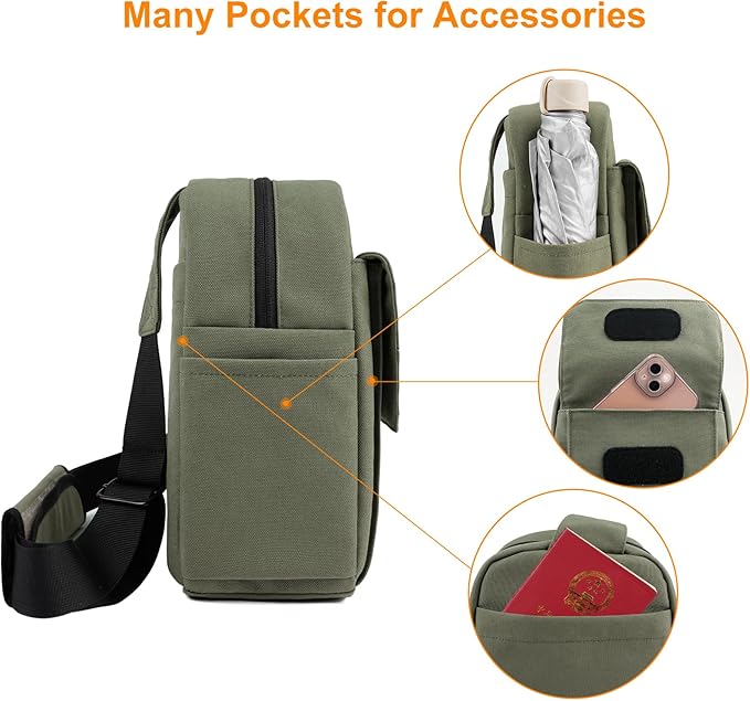 TULLIO Small Camera Bag Crossbody Nylon Sling Bag Purse Waterproof Dslr Bag Compatible with Nikon Sony for Men and Women Ash green