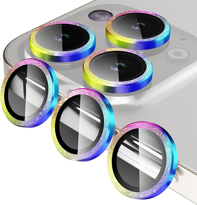 Jeluse Camera Lens Protector for iPhone 17 Pro Max/17 Pro/16 Pro Max/16 Pro/15 Pro Max/15 Pro/14 Pro Max/14 Pro, 9H Tempered Glass Screen Protector Cover Alignment Kit Metal Individual Ring