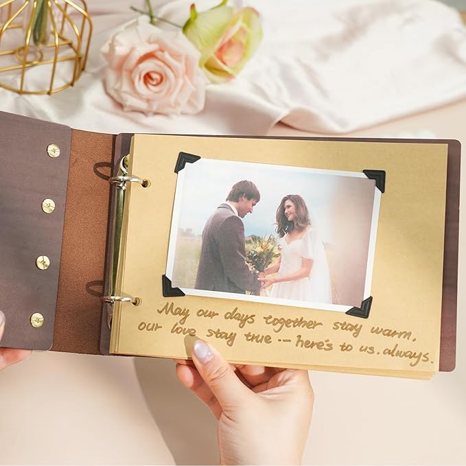 Personalized Wooden Wedding Photo Albums, Custom Couples Scrapbook, Retro Photo Scrapbook Anniversary Photo Album, Perfect Wedding Keepsake Gifts