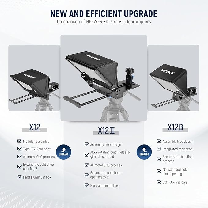 Neewer Teleprompter with Arca Type Camera Mount, Cold Shoes, RT113 Remote Teleprompter App, Online Teaching/Vlogger/Live Streaming Prompter for iPad Tablet, Assembly Free, X12II