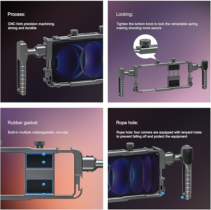 Universal Phone Cage, Smartphone Video Rig Kit with Handles, Handheld Filmmaking Vlog Case Stabilizer for Videomaker, All-in-One Mobile Video Kit, Quick Release Universal Phone Video Rig Kit