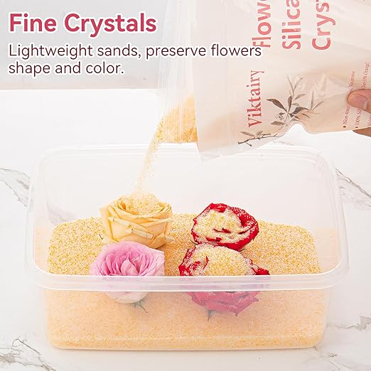10 LBS Silica Gel Flower Drying (2 Pack 5LBS), Reusable Color Indicating Flower Drying Silica with Brush and User Manual, DIY Wedding Bouquet Flower Preservation Kit, Fine Bead Size<1mm