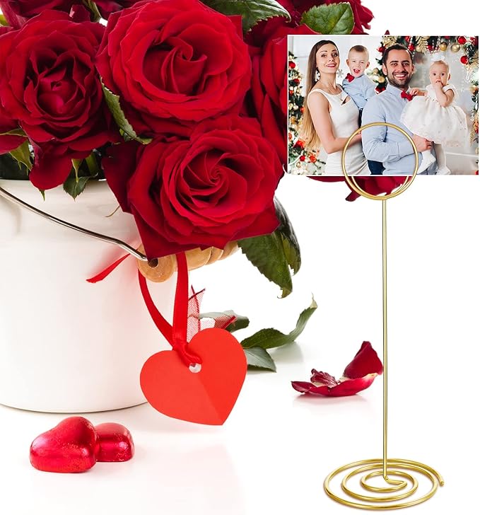 24 Pack 8.86 Inch Table Number Holder Wire Photo Holder Picture Name Menu Clips Memo Note Cards Stand for Wedding Reception Anniversary Birthday Centerpieces(Gold)