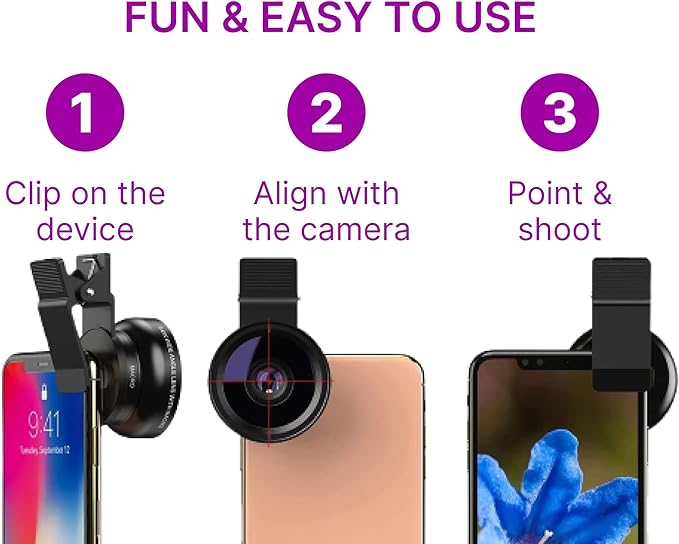 Black Phone Micro Angle Camera Lens - Micro Lens 0.45x for iPhone Samsung and Android - Phone Lens Attachment for Video or Photo Shooting - iPhone Camera Lens Accessory with Clip-on