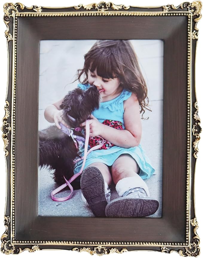 Hymmah 5 * 7inch Wallet Picture Frame Vintage Photo Frame Ornate Textured Hand-Crafted Resin Frame with Easel&Hook for Tabletop&Wall Display,Photo Gallery,Art
