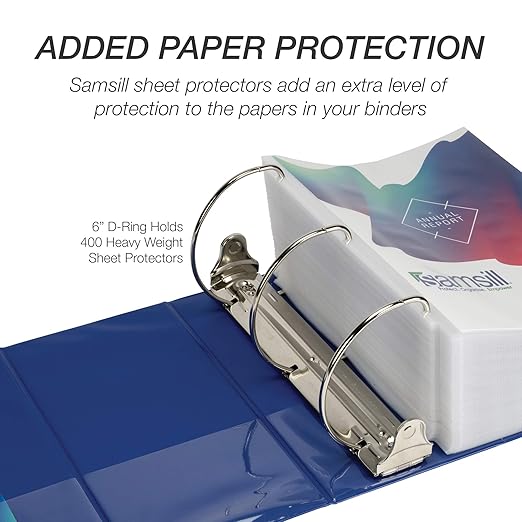Samsill Durable 6 inch 3 Ring Binder, Made in USA, Locking D Ring FSC 100% Recycled Chipboard, Blue