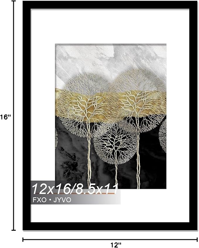 12x16 Picture Frame, Display Poster 8.5x11 with Mat or 12 x 16 Without Mat, Light Weight and High Transparent 12 by 16 Frame for Wall - 1 Pack/Black/12 x16