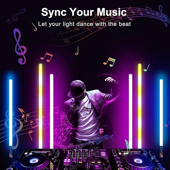 luxceo 4Pack RGB Tube Light Bar with Light Stand, Battery Powered LED Video Light Wand Stick with Remote Control for DJ Lighting, Dance Club and Photography Lighting (2.8Ft)