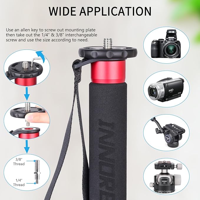 Camera Monopod INNOREL VM60C Carbon Fiber Portable Compact Lightweight Travel Monopod with Fast Flip Lock for Canon Nikon Sony DSLR Camera Video Camcorder Photography Load 22lbs/10kg Height 63in/160cm
