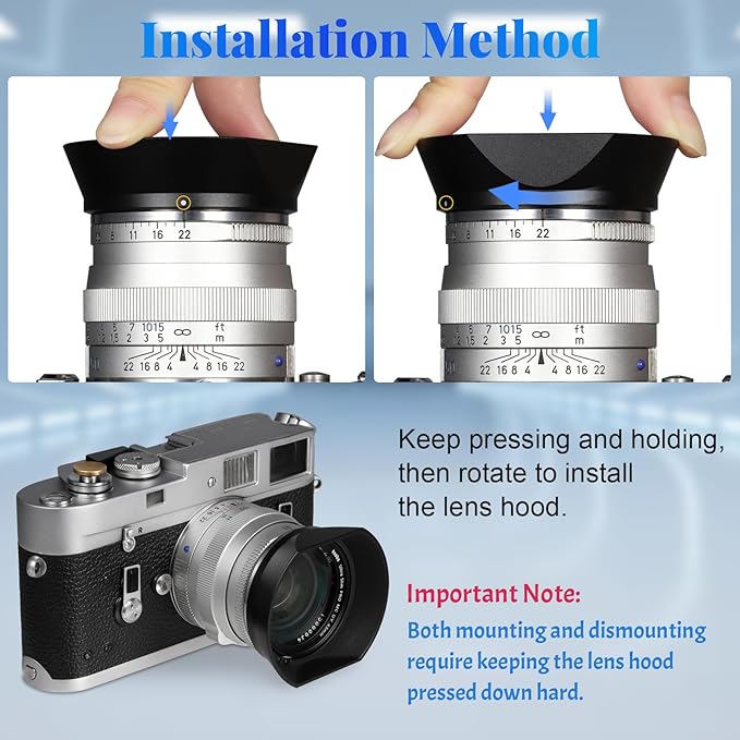 Haoge LH-ZV02MB Square Metal Lens Hood for Voigtlander Nokton 35mm f/1.4 II, 40mmF1.4 VM 50mm f1.5 II VM 28mm f1.5,Carl Zeiss 35mm f2 ZM,35mm f2.8 ZM, Planar T* 2/50 50mm f2 ZM Lens