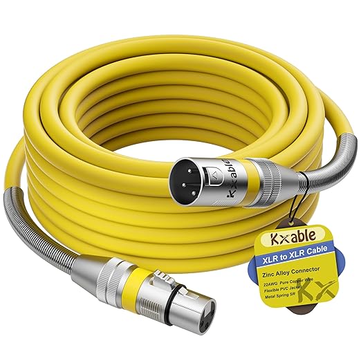 XLR Microphone Cable 10 FT, XLR Male to Female Balanced Mic Cable, 3-Pin Shielded Speaker Cord, Zinc Alloy Connectors, 22AWG Pure Copper, Metal Spring SR, Recording Studio, Podcast, Yellow