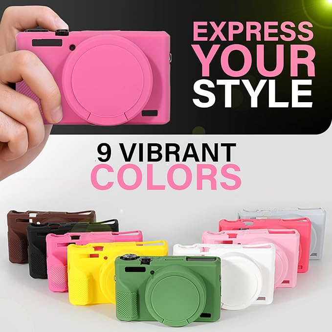 STSEETOP Camera Case for Canon PowerShot G7X Mark III - Protective Silicone DSLR Skin with Lens Cover, Detachable Cage, Shockproof, Dustproof (Rose)
