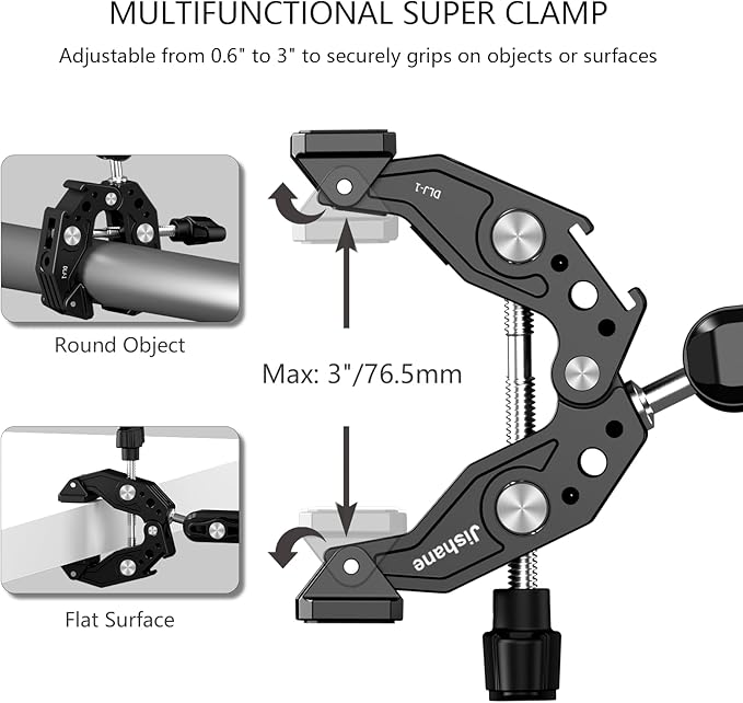 Super Clamp Mount with 360° Dual Ballhead & Magic Arm,Anti-Fall 360° Rotating Motorbike Phone Holder Camera Clamp for DSLR,GoPro Hero 13,DJI OSMO Pocket 3,Insta 360 X5 Fits Mountain/Scooter/Dirt