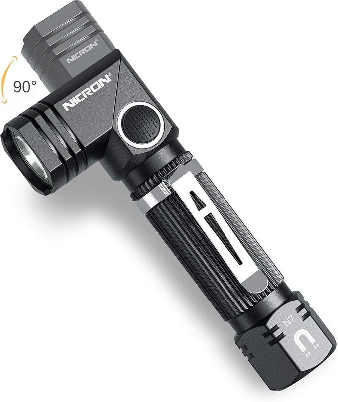 NICRON Flashlight, N7 600 Lumens Tactical Flashlight, 90 Degree Ip65 Waterproof Led Mini Flashlight 4 Modes- Best High Lumens are for Camping, Outdoor, Hiking （Not Including Batteries） Gift