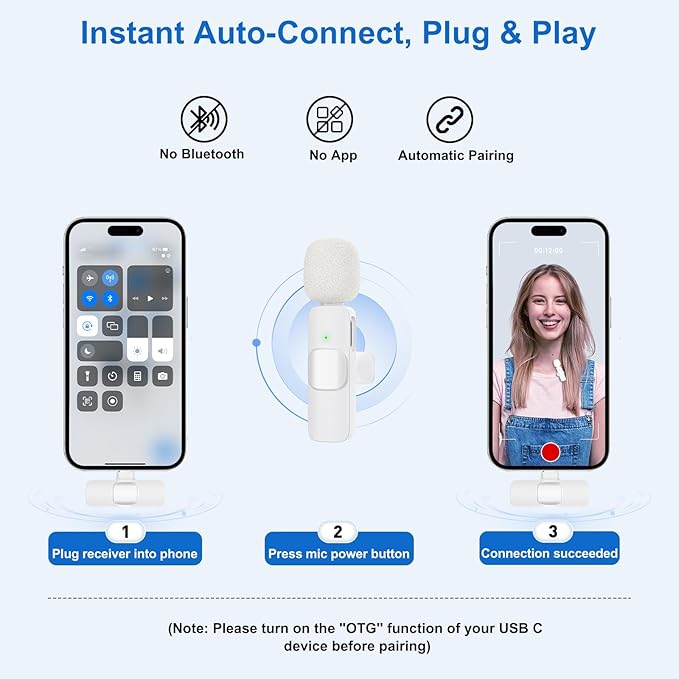 PoP voice Wireless Lavalier Microphone for iPhone, Android, Mini Clip-On Mic with Noise Cancellation, 65ft Range, 12H Battery, USB-C/Lightning - for TikTok, YouTube, Podcast, Live Streaming
