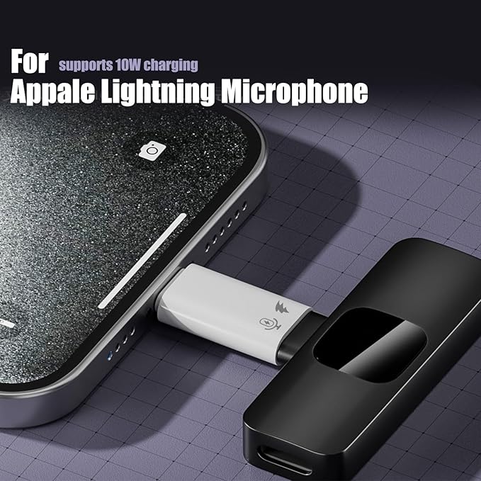 Type C to Lightning Microphone Adapter, USB C Male to Lightning Female Converter for Wireless Lavalier Microphone to your phone, Not for Headphone and Data, also Can charge for iPhone17/ 16 Series etc