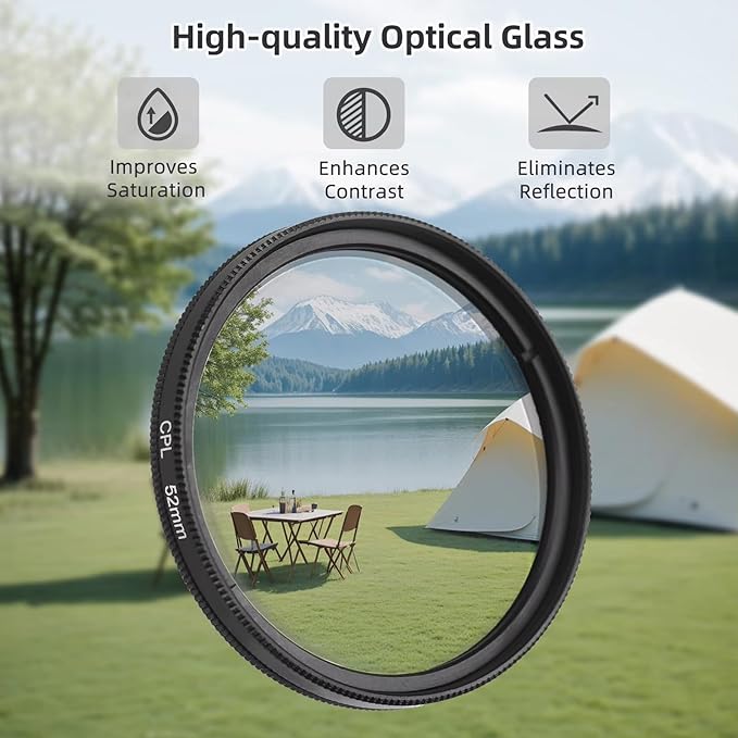 10 in 1 Cell Phone Camera Lens Attachments, 52mm Clip On CPL Polarized Phone Camera Lens Filter with 10 x Macro Lens, 7 Color Lens Filters and Polarized Lens for iPhone and Other Phones